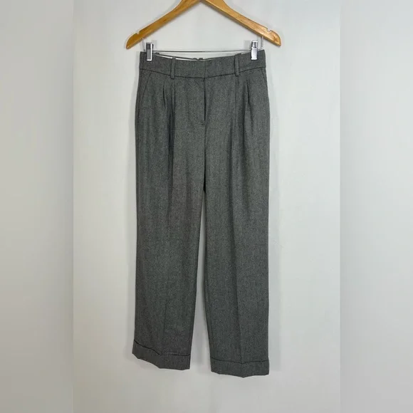 NEW / Wide-leg essential pant in grey herringbone Italian wool blend / B003 - Picture 9 of 9